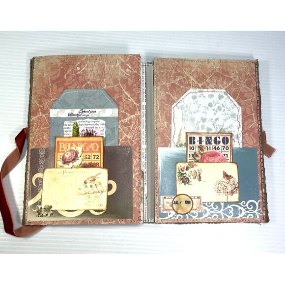Junk Journal  Folio Waterfall Pages Altered Paper Sampler Booklet Fabric Cover - Picture 6 of 16
